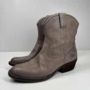 Born Wynd Wester Women's 7.5M Taupe Leather Western Ankle Boots Zip Stacked Heel